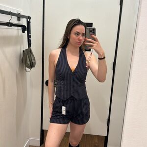 NWT Express SET Navy Striped Sleeveless Vest and Short Set